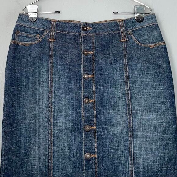 Apt 9 Womens Size 12 Blue Jean Straight Stretch Button Up Denim Skirt Western - Picture 2 of 9